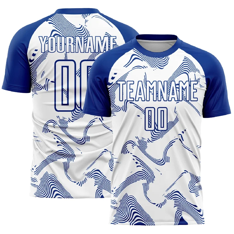 Football Jersey With Digital Print-Custom White Royal Curve Lines Sublimation Soccer Uniform Jersey