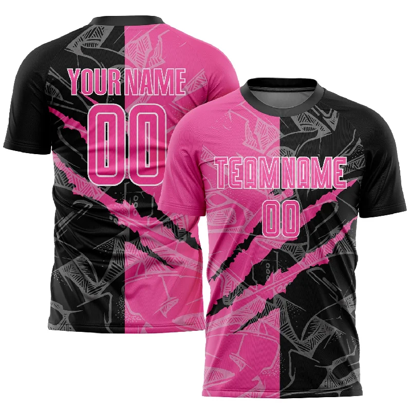 Football Jersey Made In USA-Custom Graffiti Pattern Pink Black-White Sublimation Soccer Uniform Jersey