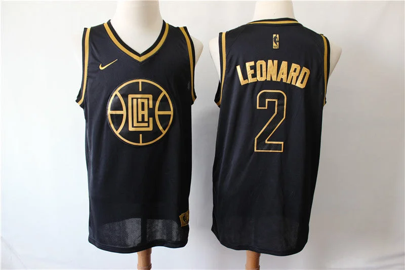 Custom NBA Basketball Jersey-Clippers 2 Kawhi Leonard Black Gold Swingman Basketball Jersey