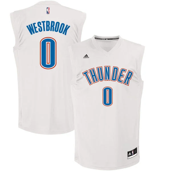 Basketball Jersey For Outdoor Play-Thunder 0 Russell Westbrook White Fashion Replica Basketball Jersey