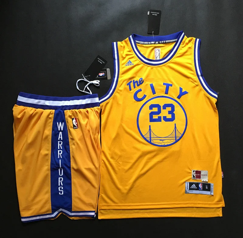 Basketball Jersey For Youth Teams-Warriors 23 Draymond Green Yellow The City Swingman Basketball Jersey(With Shorts)