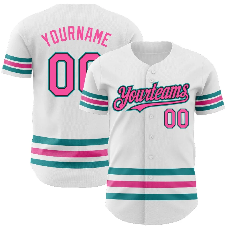 Performance Football Jersey-Performance Basketball Jersey-Recycled Fabric Baseball Jersey-Custom White Pink Black-Teal Line Authentic Baseball Jersey