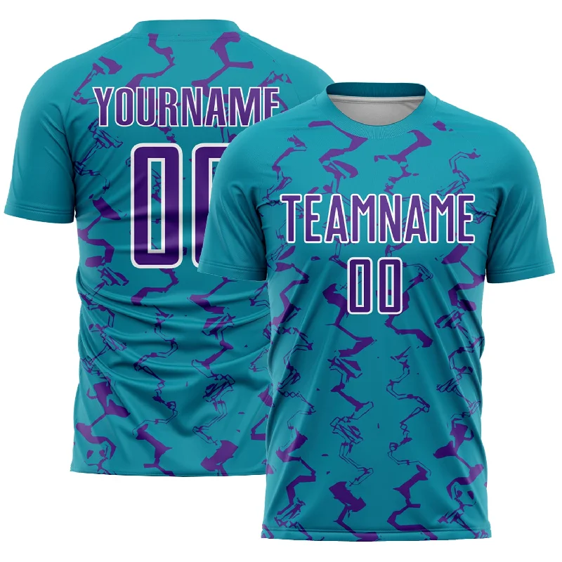 Football Jersey For School Spirit-Custom Teal Purple-White Abstract Lines Sublimation Soccer Uniform Jersey