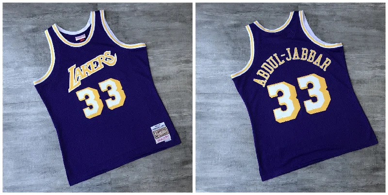 Basketball Jersey For Summer Games-Lakers 33 Kareem Abdul-Jabbar Purple 1983-84 Hardwood Classics Printed Basketball Jersey