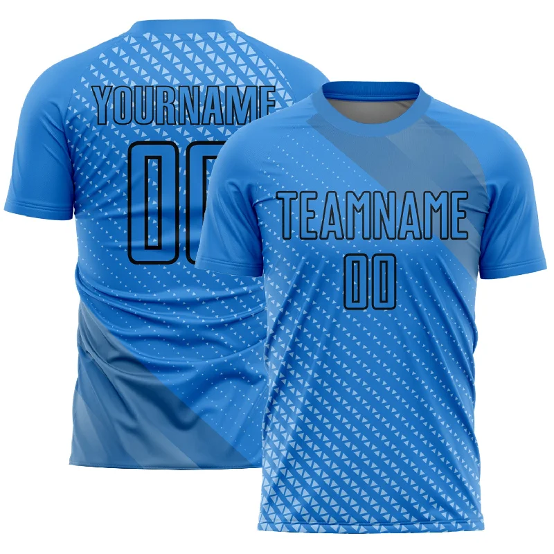 Football Jersey For Away Games-Custom Lakes Blue Black Geometric Shapes Sublimation Soccer Uniform Jersey