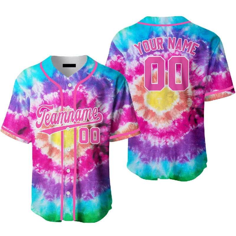 Youth League Football Jersey-Youth League Basketball Jersey-90s Style Baseball Jersey-Custom Tie Dye Pink White Custom Baseball Jerseys For Men & Women