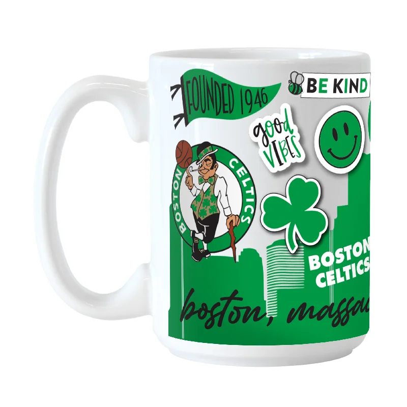 Team Mug With Thermometer-Boston Celtics 15oz Native Sublimated Mug