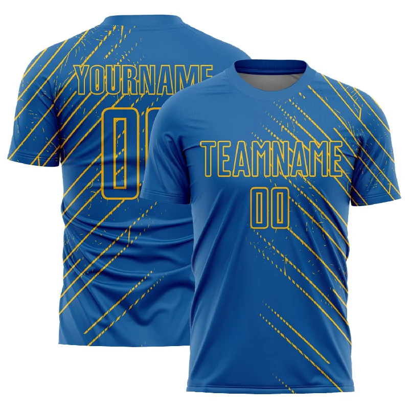 Football Jersey For Coaches-Custom Blue Gold Lines Sublimation Soccer Uniform Jersey