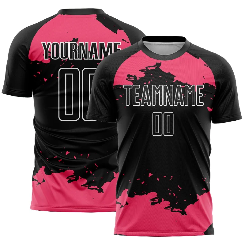 Football Jersey For Playoffs-Custom Black Neon Pink-White Abstract Fragment Art Sublimation Soccer Uniform Jersey