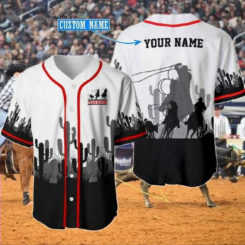 Football Jersey With Fan Club Design-Basketball Jersey With Game Day Design-Baseball Jersey With Graffiti Lettering-Team Roping Cactus Personalized Baseball Jersey, 3D Shirt for Roping Rodeo