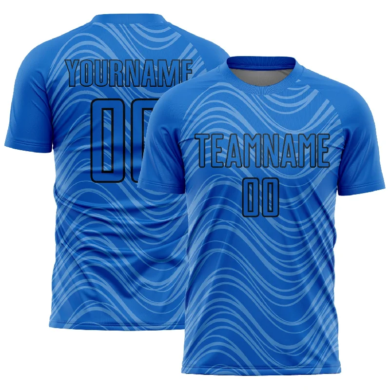 Football Jersey With Custom Design-Custom Sky Blue Black Wavy Lines Sublimation Soccer Uniform Jersey