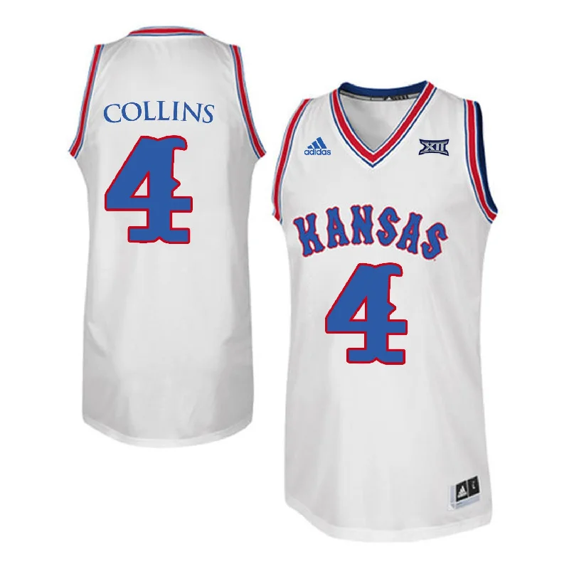 Basketball Jersey With Compression Fit-Kansas Jayhawks 4 Sherron Collins White Throwback College Basketball Basketball Jersey