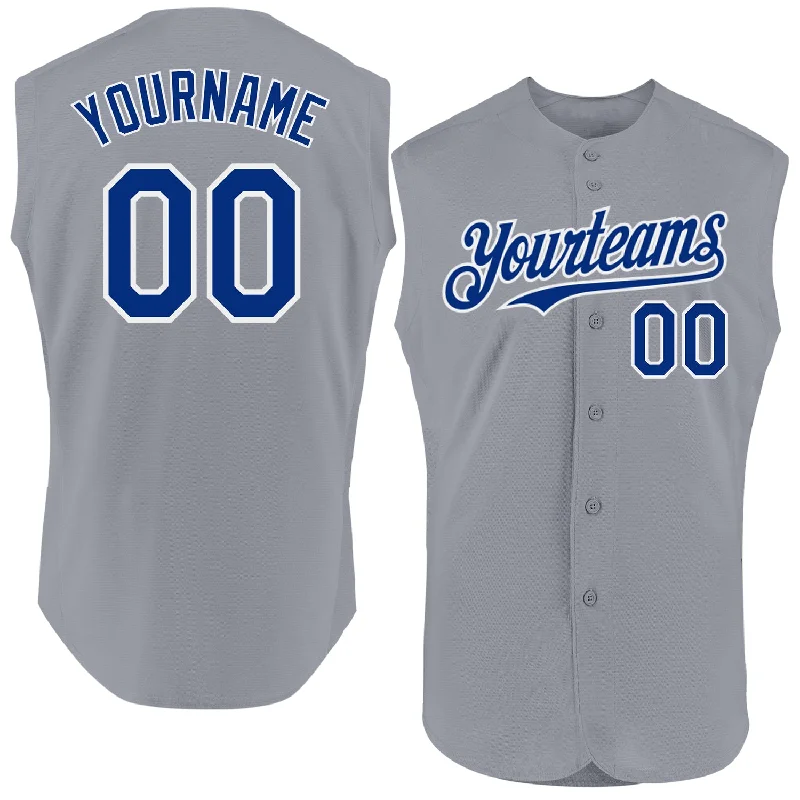 Short Sleeve Football Jersey-Short Sleeve Basketball Jersey-Long Sleeve Baseball Jersey-Custom Gray Royal-White Authentic Sleeveless Baseball Jersey