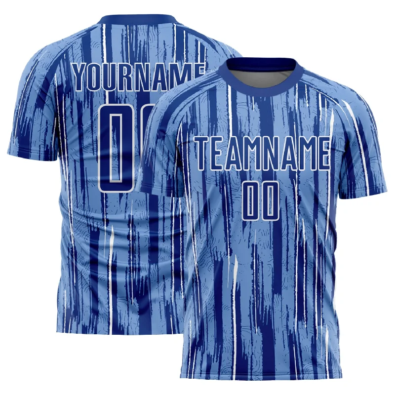 Football Jersey For Game Day-Custom Light Blue Royal-White Pinstripe Sublimation Soccer Uniform Jersey