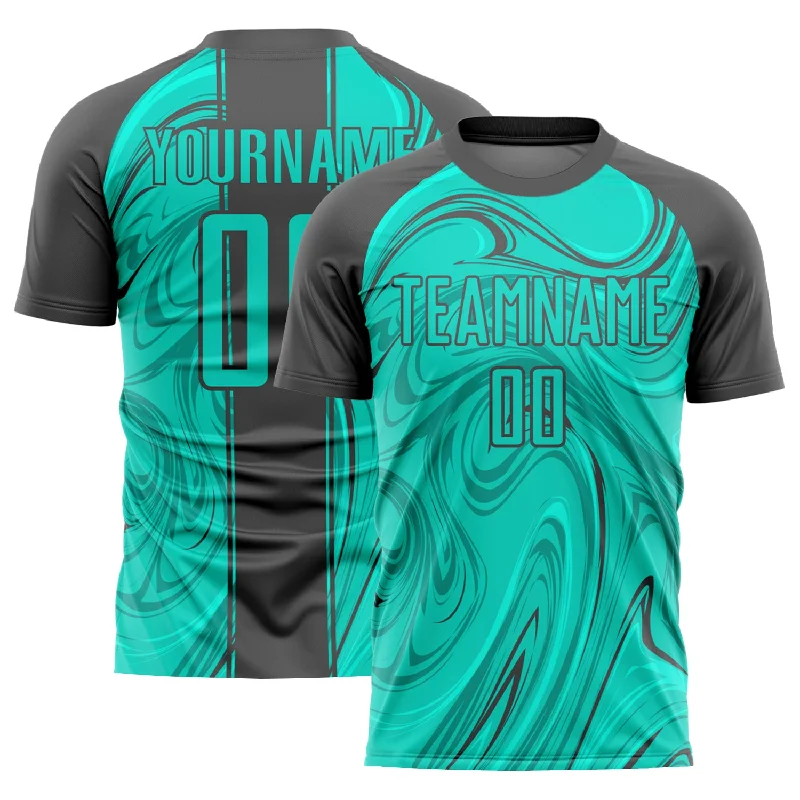 Football Jersey With Custom Text-Custom Aqua Steel Gray Abstract Fluid Sublimation Soccer Uniform Jersey