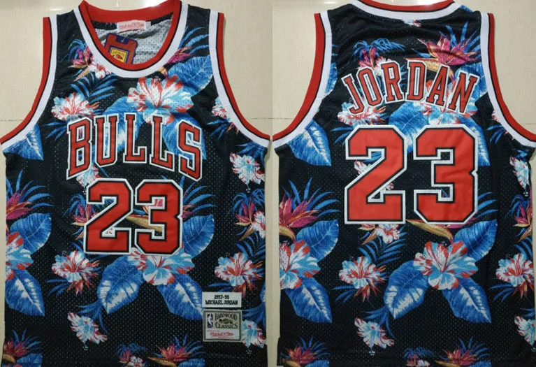 Basketball Jersey With Modern Touch-Bulls 23 Michael Jordan Black 1997-98 Hardwood Classics Floral Fashion Swingman Basketball Jersey