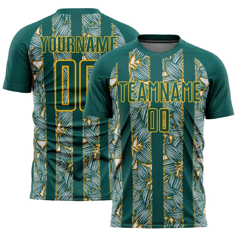 Custom Football Jersey For Women-Custom Midnight Green Gold Flowers Sublimation Soccer Uniform Jersey