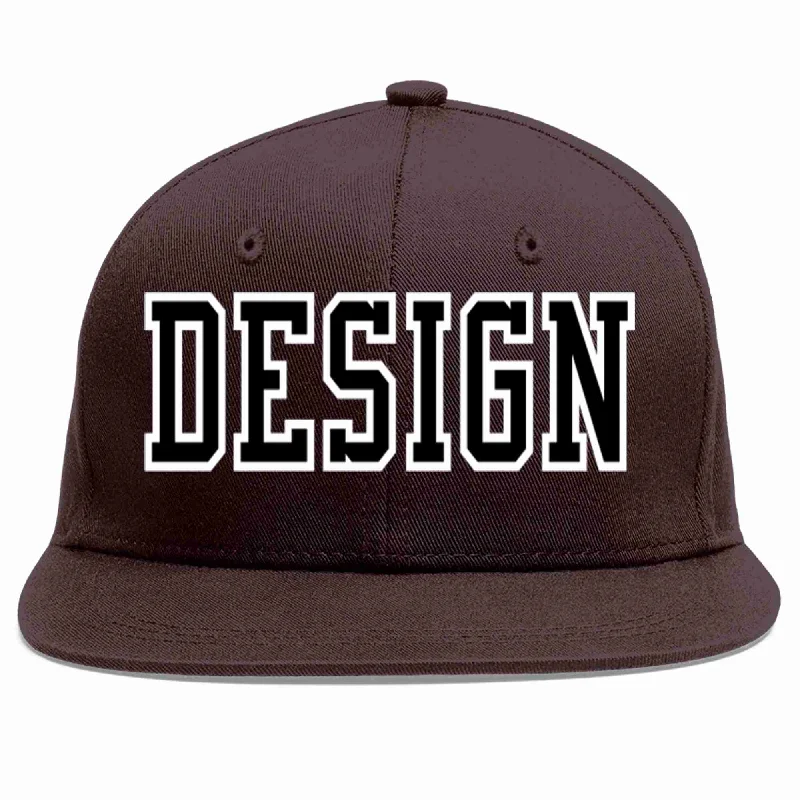 Denim Baseball Cap-Custom Brown Black-White Flat Eaves Sport Baseball Cap Design for Men/Women/Youth