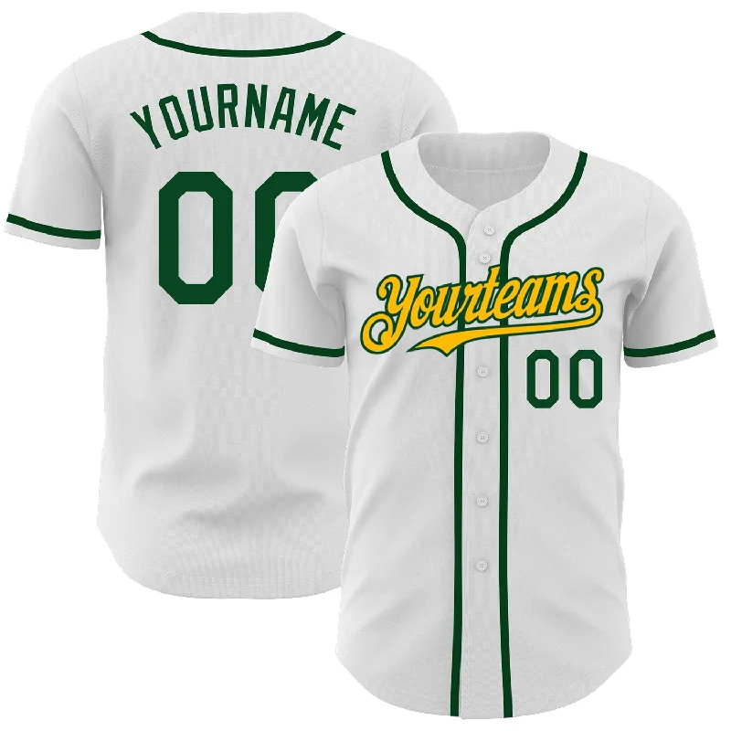 Football Jersey With Anti-Odor Treatment-Basketball Jersey With Anti-Odor Treatment-Baseball Jersey With Anime Graphics-Custom White Green-Gold Authentic Baseball Jersey