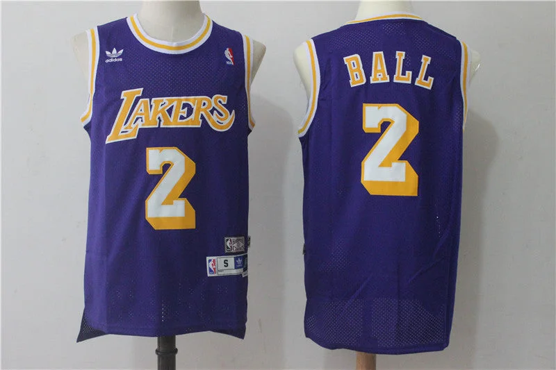 Basketball Jersey For Intense Action-Lakers 2 Lonzo Ball Purple Hardwood Classics Basketball Jersey