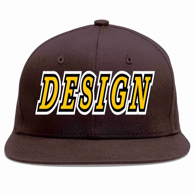 Hip-Hop Baseball Cap-Custom Brown Gold-Black Flat Eaves Sport Baseball Cap Design for Men/Women/Youth