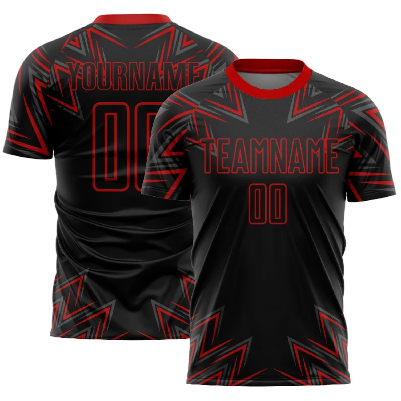 Football Jersey With Sublimation Design-Custom Black Red Geometric Shapes Sublimation Soccer Uniform Jersey