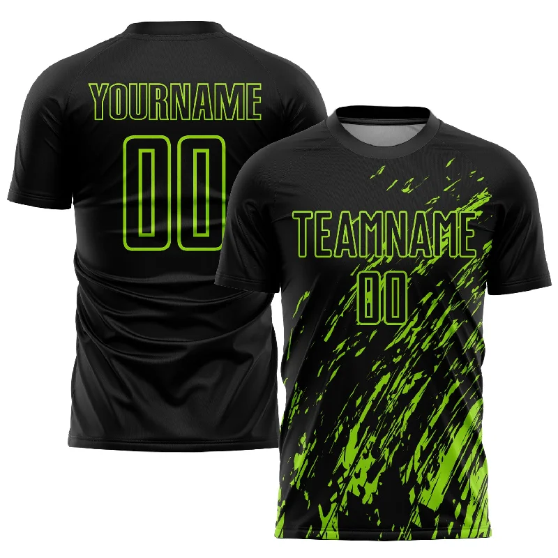 Football Jersey For Ultimate Comfort-Custom Black Neon Green Sublimation Soccer Uniform Jersey