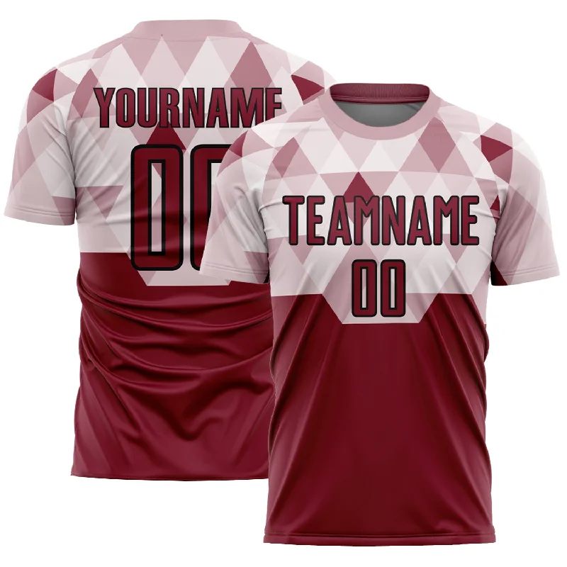 Football Jersey With Hood-Custom Crimson Black Geometric Shapes Sublimation Soccer Uniform Jersey