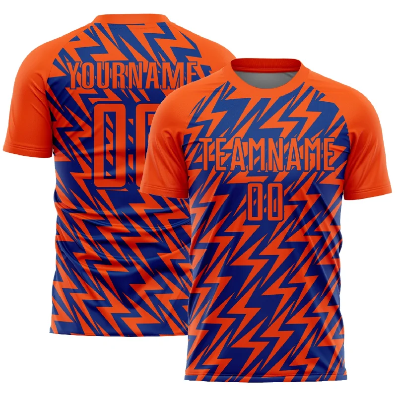 Football Jersey For Exhibition Matches-Custom Orange Royal Lightning Sublimation Soccer Uniform Jersey