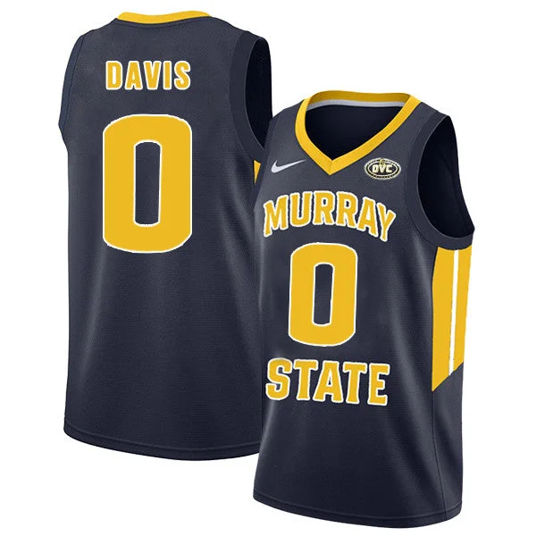 Basketball Jersey With Sports Graphic-Murray State Racers 0 Mike Davis Navy College Basketball Basketball Jersey