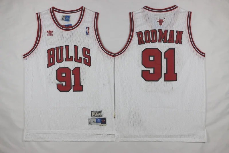 Basketball Jersey For High Performance-Bulls 91 Dennis Rodman White Mesh Hardwood Classics Basketball Jersey