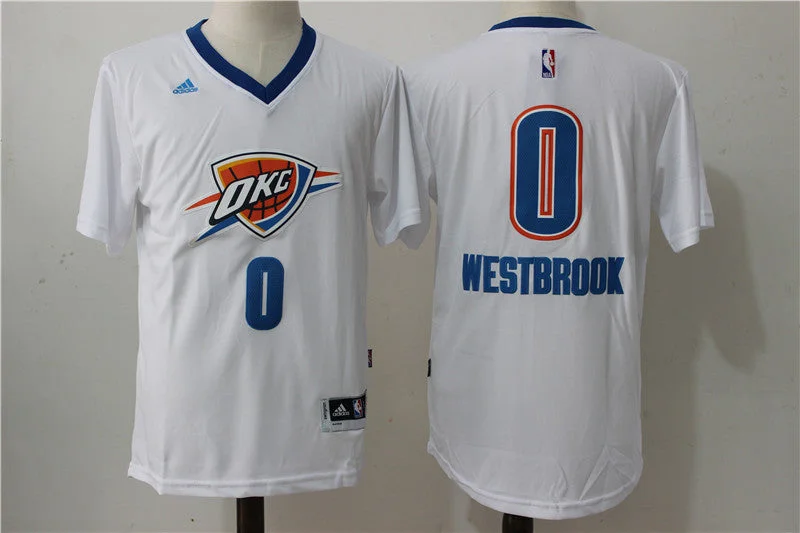 Basketball Jersey With Unique Patterns-Thunder 0 Russell Westbrook White Short Sleeve Swingman Basketball Jersey