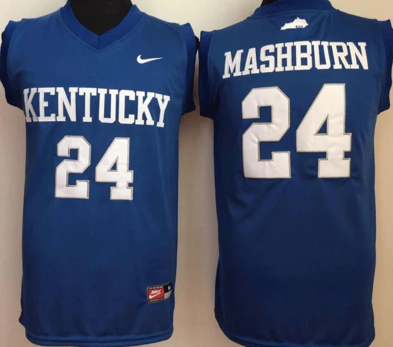 NCAA Basketball Jersey-Kentucky Wildcats 24 Jamal Mashburn Navy College Basketball Basketball Jersey