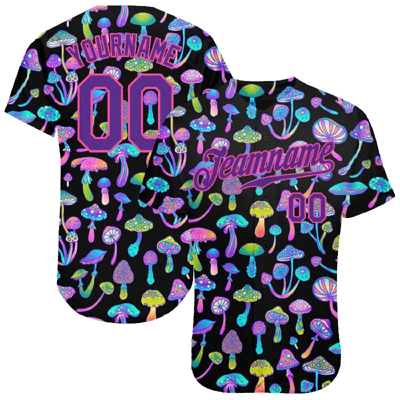 Quick-Dry Football Jersey-Quick-Dry Basketball Jersey-Eco-Friendly Baseball Jersey-Custom 3D Pattern Design Magic Mushrooms Psychedelic Hallucination Authentic Baseball Jersey