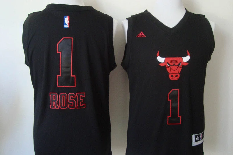 Basketball Jersey For Quick Drying-Bulls 1 Rose Black Fashion Basketball Jerseys